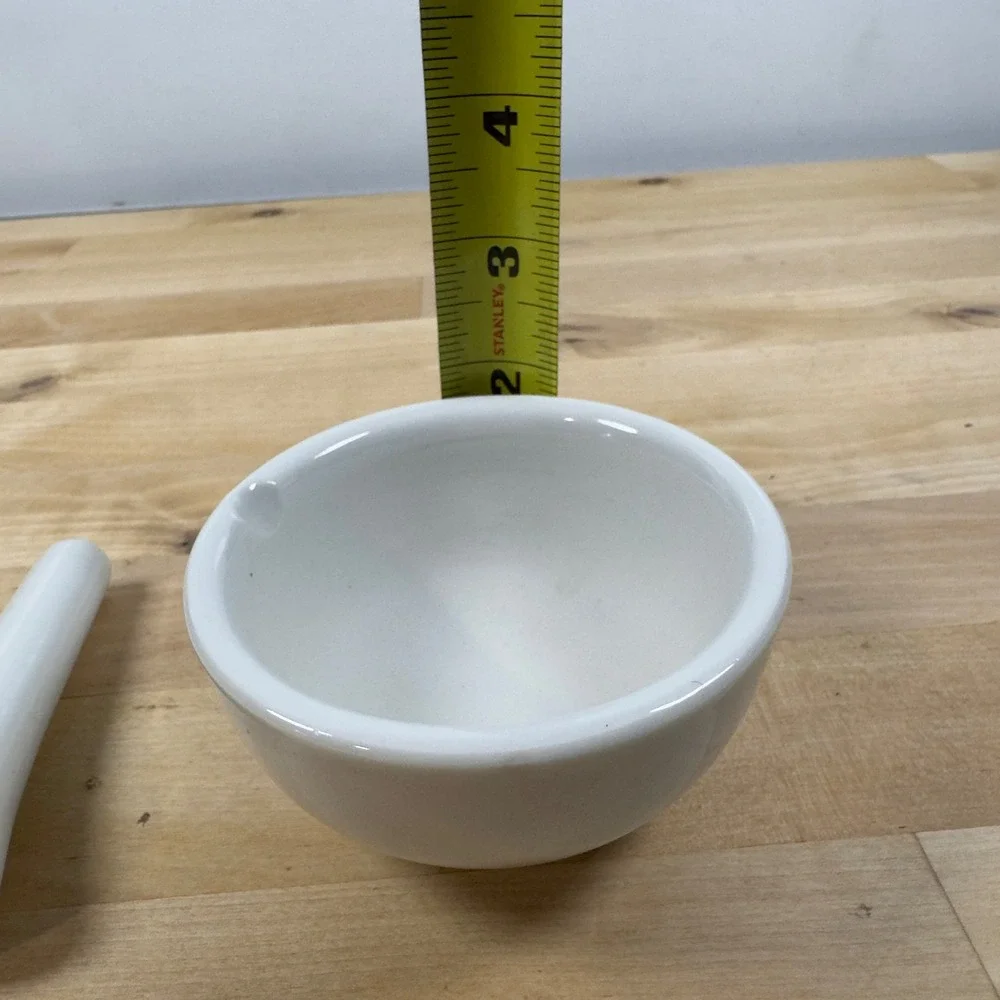 KY White Ceramic Mortar and Pestle Set with Pour Spout 3.5 Inch Small Grinder